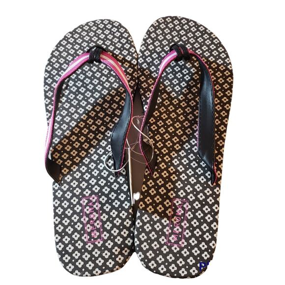 Merona Flip Flops Shoes Womens 9 Summer Black Pink Pattern Casual Beach New - Picture 1 of 3